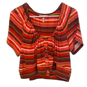 BCBGeneration Orange‎ Green Striped Short Sleeve Crip Top Sz XL NWOT